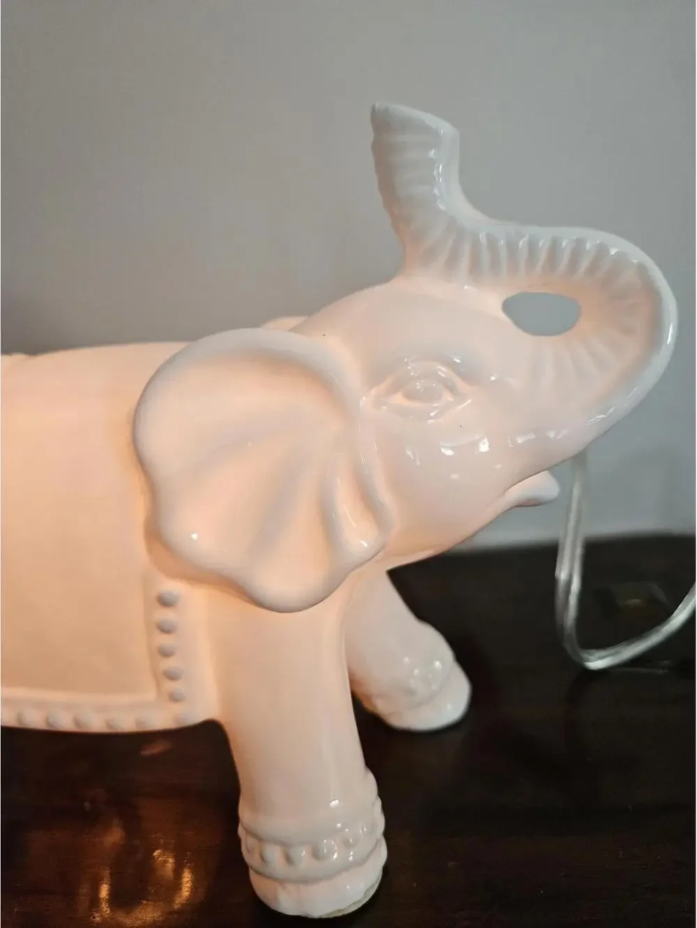 Elephant Night Light White Ceramic Nursery Lamp Boho Kids Room Decor